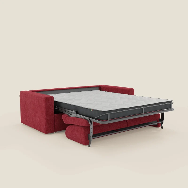 Diomede Canapé convertible en velours easy clean, déhoussable - design moderne et confort en T35 rouge