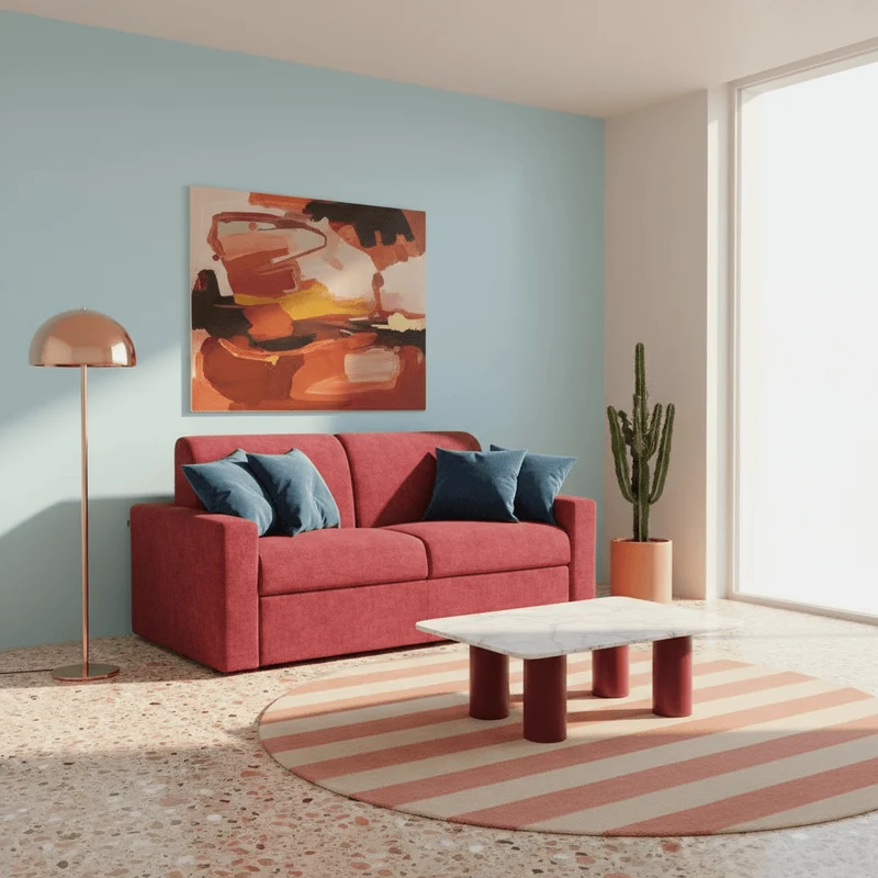 Diomede Canapé convertible en velours easy clean, déhoussable - design moderne et confort en T35 rouge