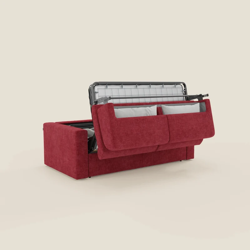 Diomede Canapé convertible en velours easy clean, déhoussable - design moderne et confort en T35 rouge