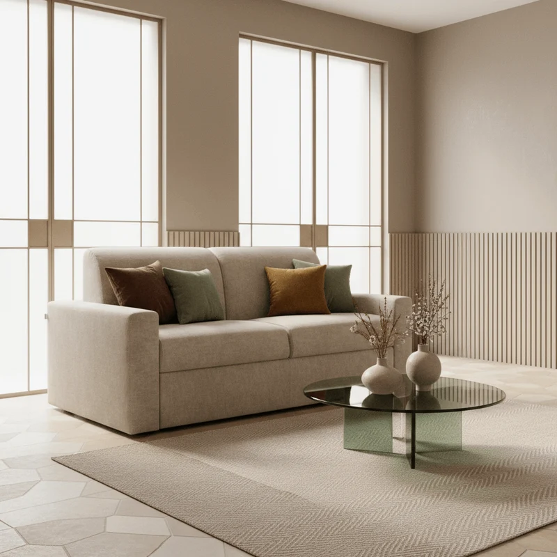Diomede Canapé convertible en velours easy clean, déhoussable - design moderne et confort en T35 crème