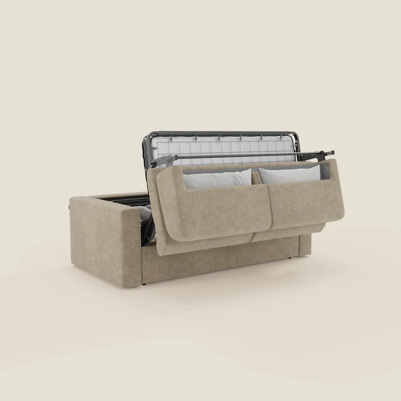 Diomede Canapé convertible en velours easy clean, déhoussable - design moderne et confort en T35 beige