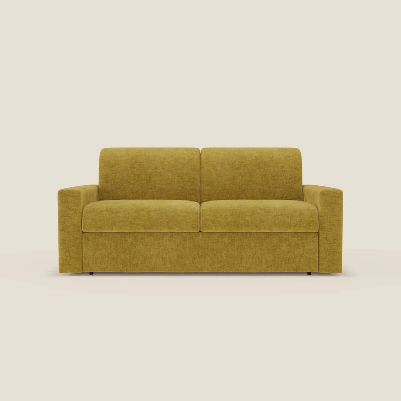 Diomede Canapé convertible en velours easy clean, déhoussable - design moderne et confort en T35 jaune