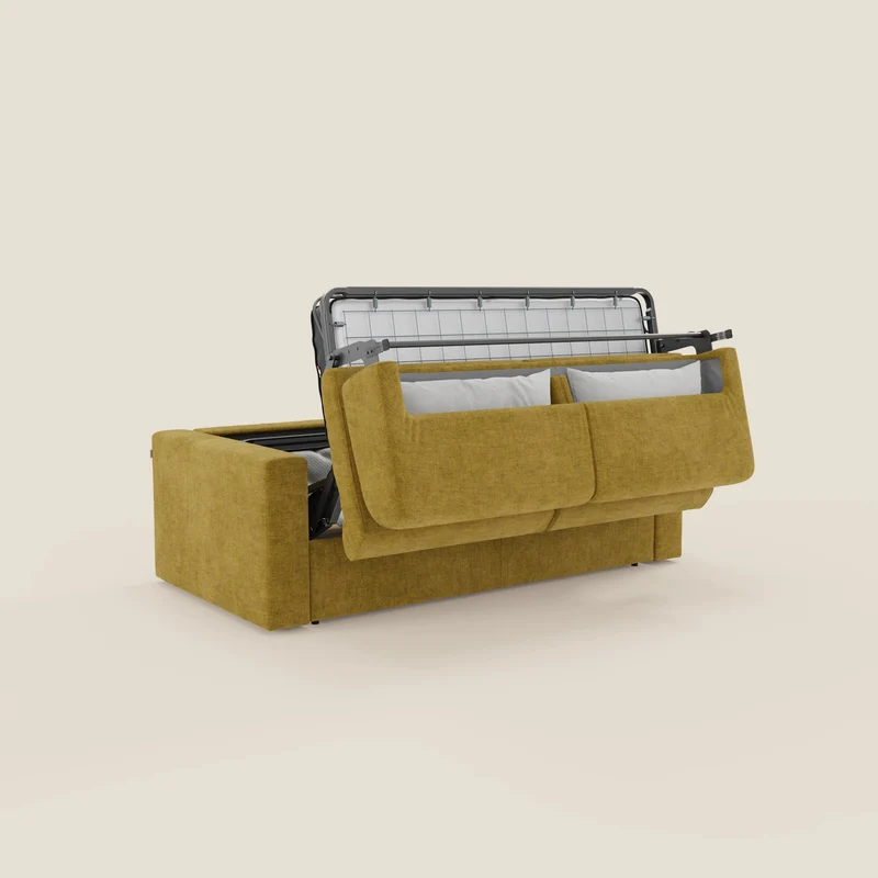 Diomede Canapé convertible en velours easy clean, déhoussable - design moderne et confort en T35 jaune