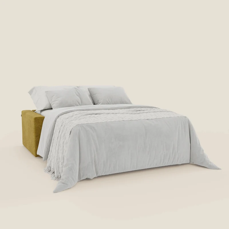 Diomede Canapé convertible en velours easy clean, déhoussable - design moderne et confort en T35 jaune