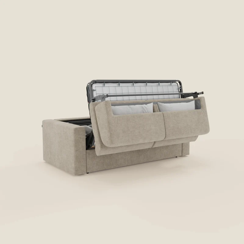 Diomede Canapé convertible en velours easy clean, déhoussable - design moderne et confort en T35 crème
