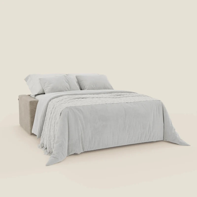 Diomede Canapé convertible en velours easy clean, déhoussable - design moderne et confort en T35 crème