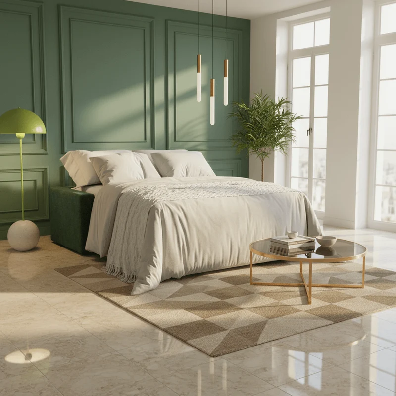 Diomede Canapé convertible en velours easy clean, déhoussable - design moderne et confort en T35 vert