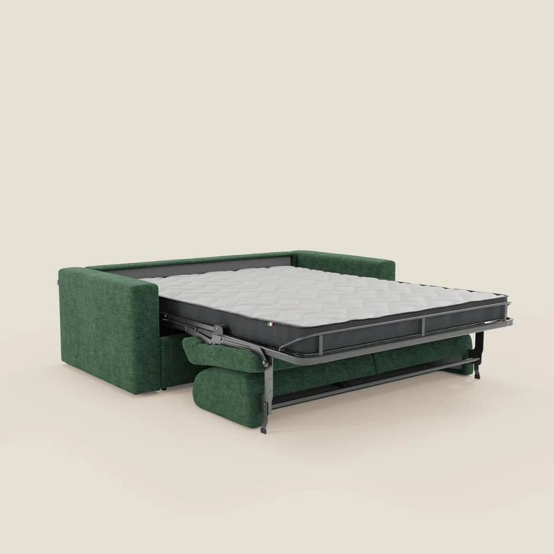 Diomede Canapé convertible en velours easy clean, déhoussable - design moderne et confort en T35 vert