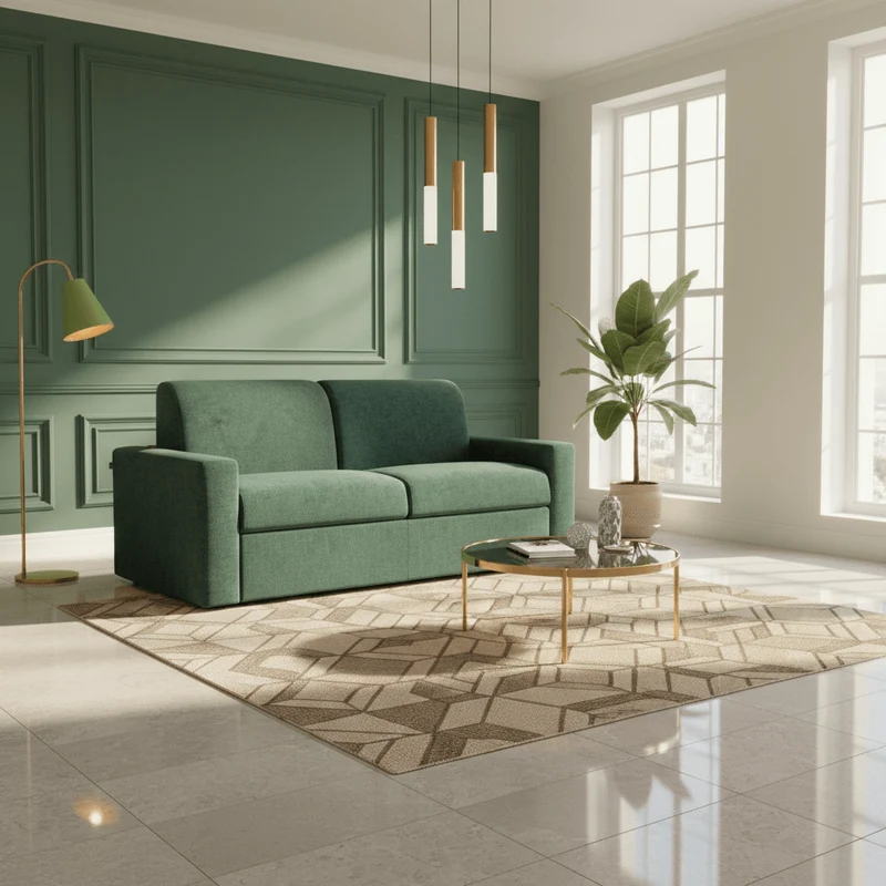 Diomede Canapé convertible en velours easy clean, déhoussable - design moderne et confort en T35 vert