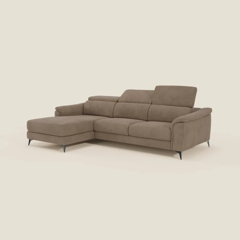 Arcos Canapé avec méridienne - pieds hauts et têtières inclinables en microfibre imperméable T11 marron