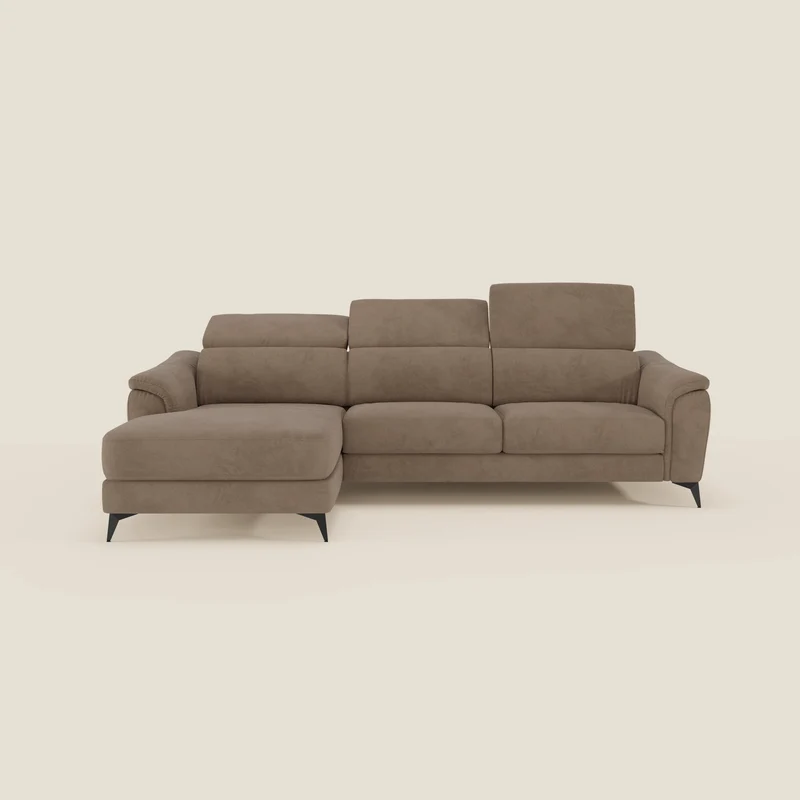 Arcos Canapé avec méridienne - pieds hauts et têtières inclinables en microfibre imperméable T11 marron