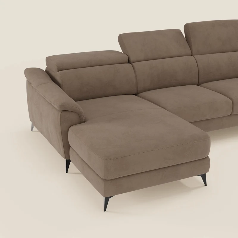 Arcos Canapé avec méridienne - pieds hauts et têtières inclinables en microfibre imperméable T11 marron