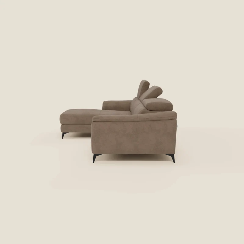 Arcos Canapé avec méridienne - pieds hauts et têtières inclinables en microfibre imperméable T11 marron