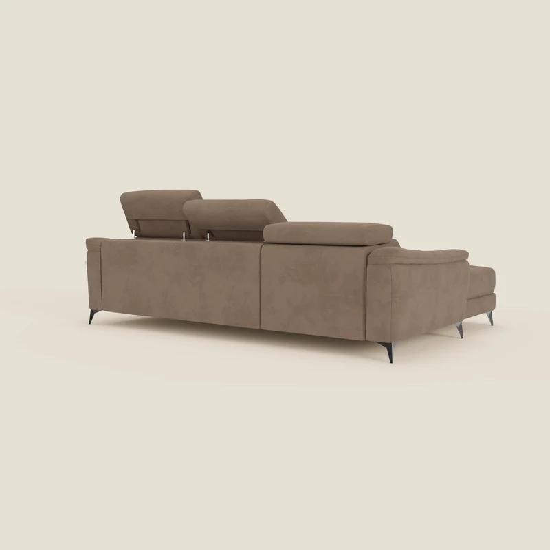 Arcos Canapé avec méridienne - pieds hauts et têtières inclinables en microfibre imperméable T11 marron
