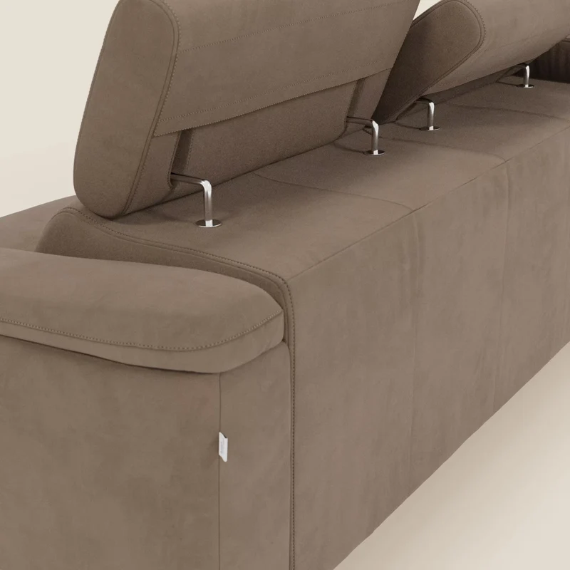 Arcos Canapé avec méridienne - pieds hauts et têtières inclinables en microfibre imperméable T11 marron