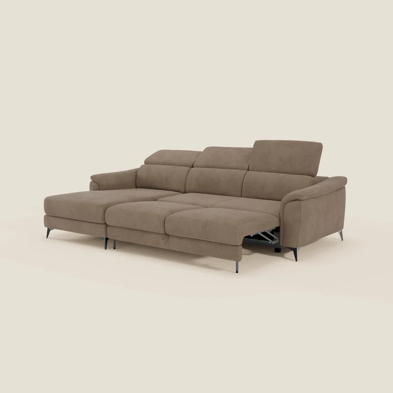 Arcos Canapé avec méridienne - pieds hauts et têtières inclinables en microfibre imperméable T11 marron