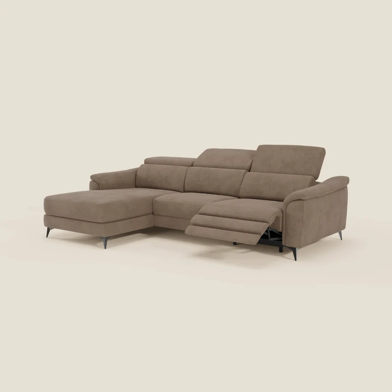 Arcos Canapé avec méridienne - pieds hauts et têtières inclinables en microfibre imperméable T11 marron