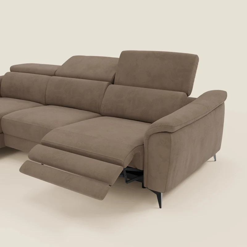 Arcos Canapé avec méridienne - pieds hauts et têtières inclinables en microfibre imperméable T11 marron