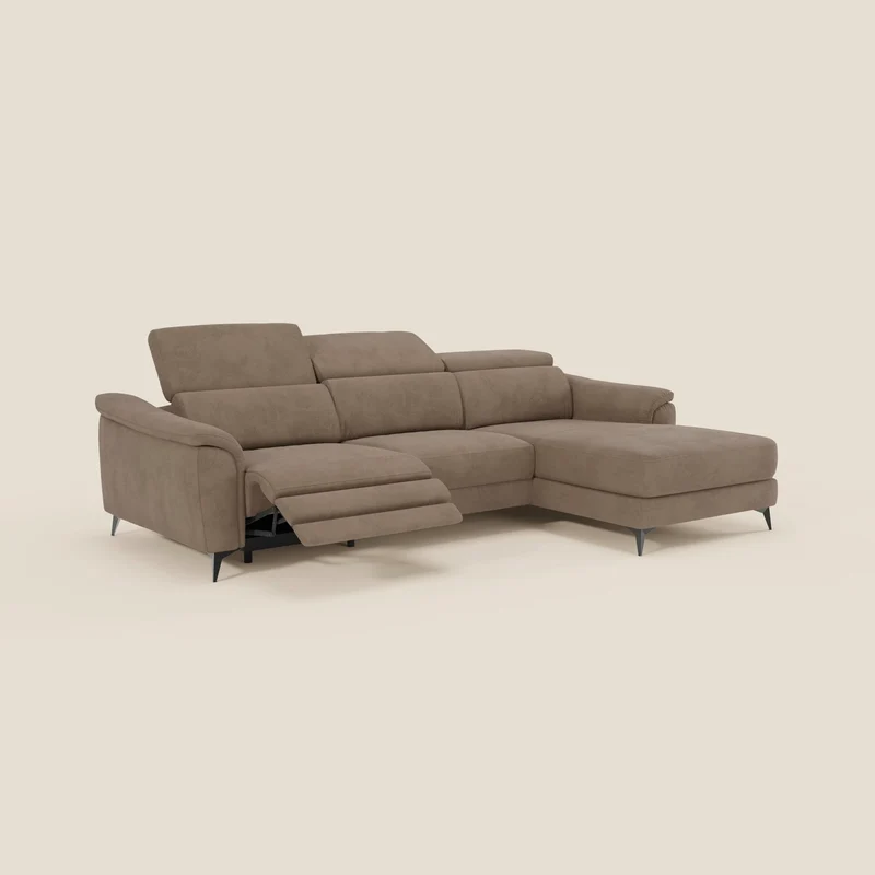 Arcos Canapé avec méridienne - pieds hauts et têtières inclinables en microfibre imperméable T11 marron