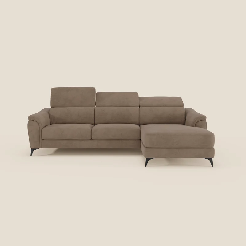 Arcos Canapé avec méridienne - pieds hauts et têtières inclinables en microfibre imperméable T11 marron