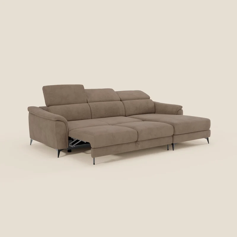 Arcos Canapé avec méridienne - pieds hauts et têtières inclinables en microfibre imperméable T11 marron
