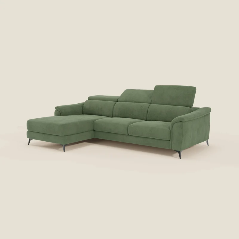 Arcos Canapé avec méridienne - pieds hauts et têtières inclinables en microfibre imperméable T11 vert