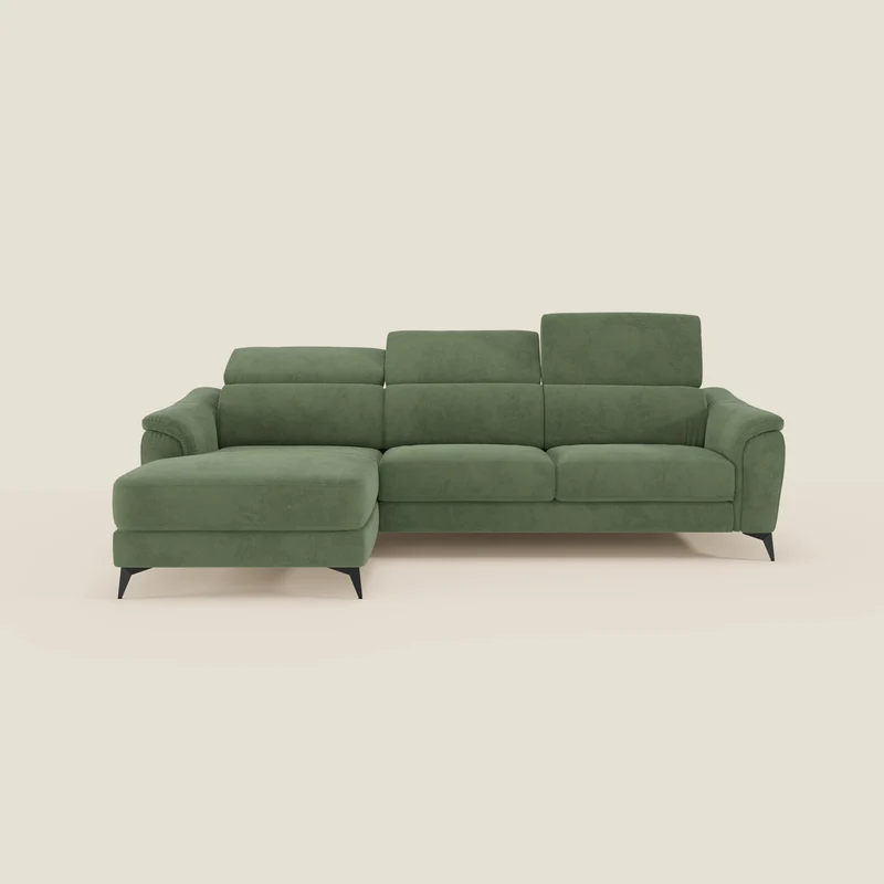 Arcos Canapé avec méridienne - pieds hauts et têtières inclinables en microfibre imperméable T11 vert