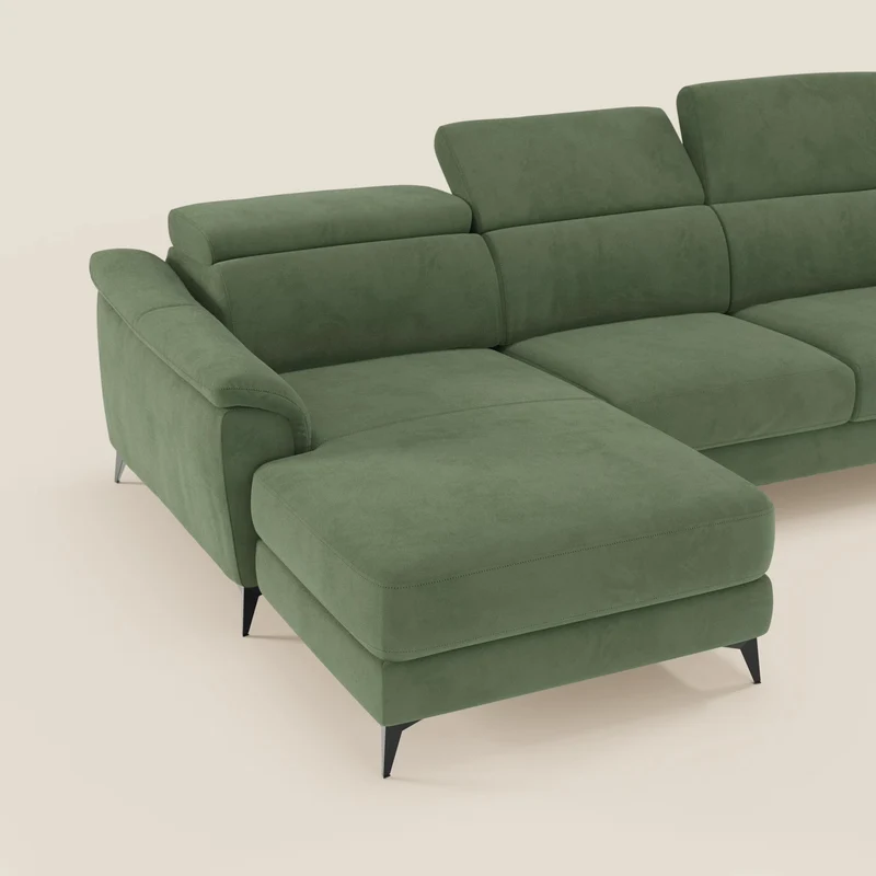 Arcos Canapé avec méridienne - pieds hauts et têtières inclinables en microfibre imperméable T11 vert