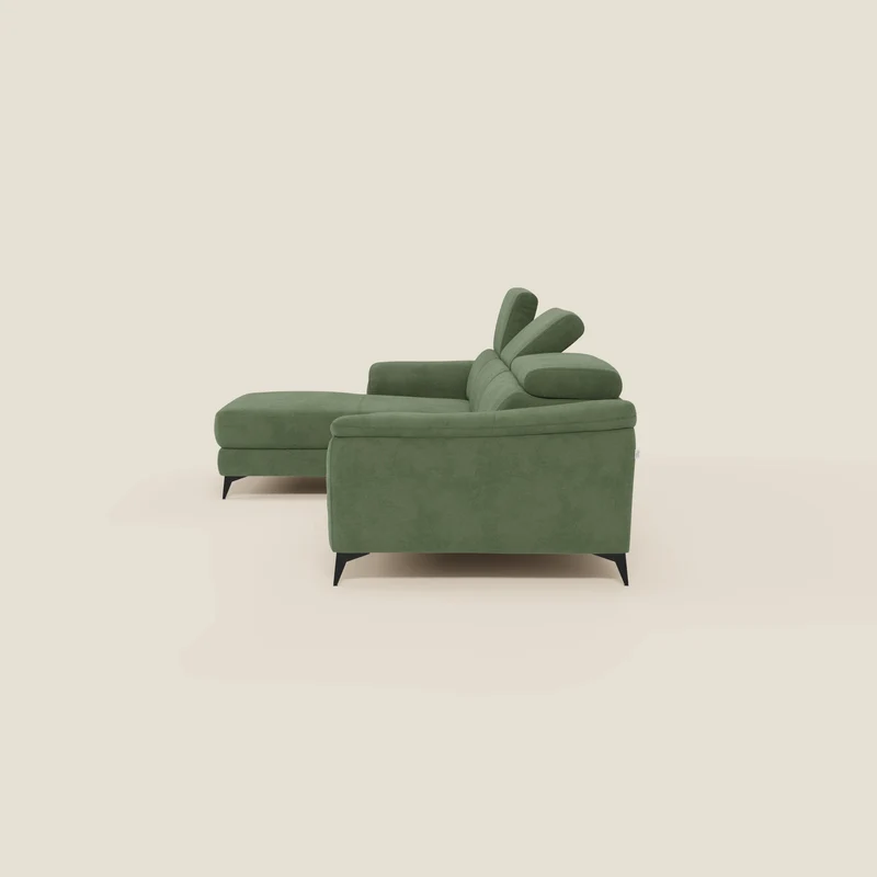 Arcos Canapé avec méridienne - pieds hauts et têtières inclinables en microfibre imperméable T11 vert