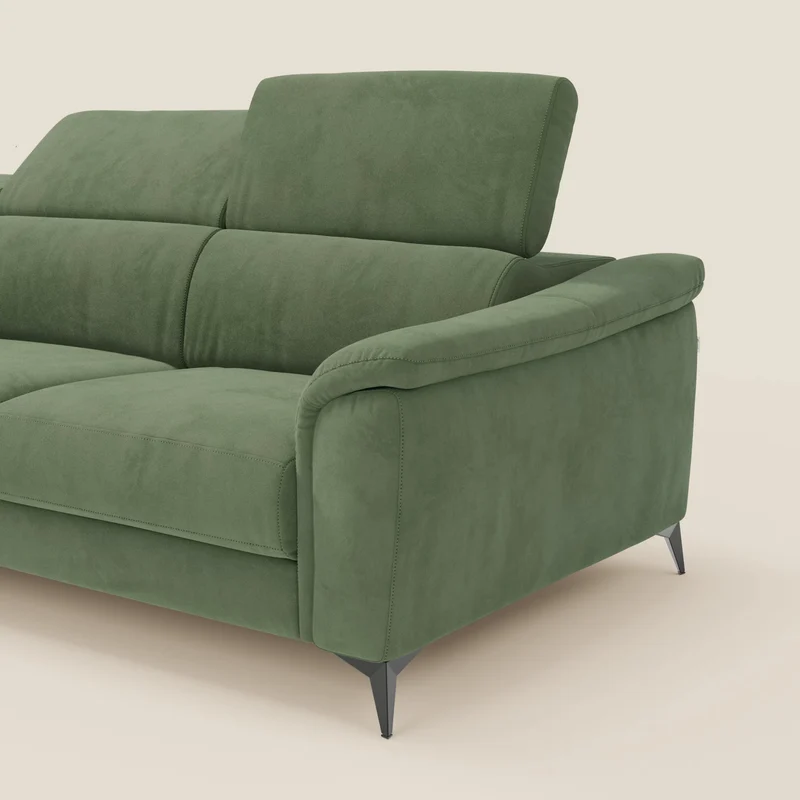 Arcos Canapé avec méridienne - pieds hauts et têtières inclinables en microfibre imperméable T11 vert