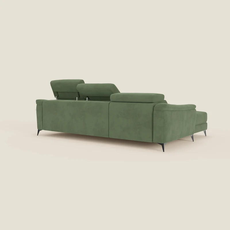Arcos Canapé avec méridienne - pieds hauts et têtières inclinables en microfibre imperméable T11 vert