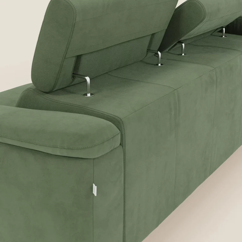 Arcos Canapé avec méridienne - pieds hauts et têtières inclinables en microfibre imperméable T11 vert