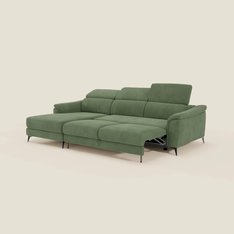 Arcos Canapé avec méridienne - pieds hauts et têtières inclinables en microfibre imperméable T11 vert