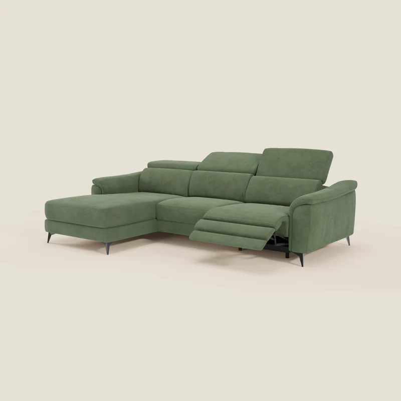 Arcos Canapé avec méridienne - pieds hauts et têtières inclinables en microfibre imperméable T11 vert