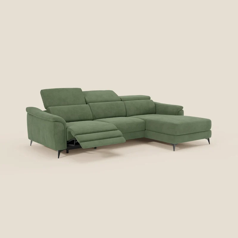 Arcos Canapé avec méridienne - pieds hauts et têtières inclinables en microfibre imperméable T11 vert
