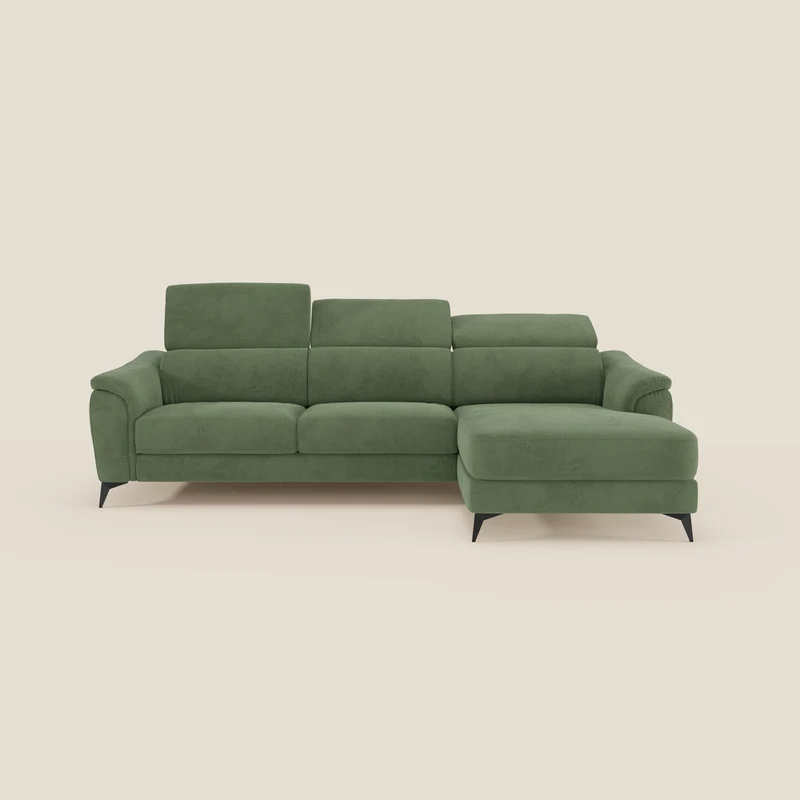 Arcos Canapé avec méridienne - pieds hauts et têtières inclinables en microfibre imperméable T11 vert