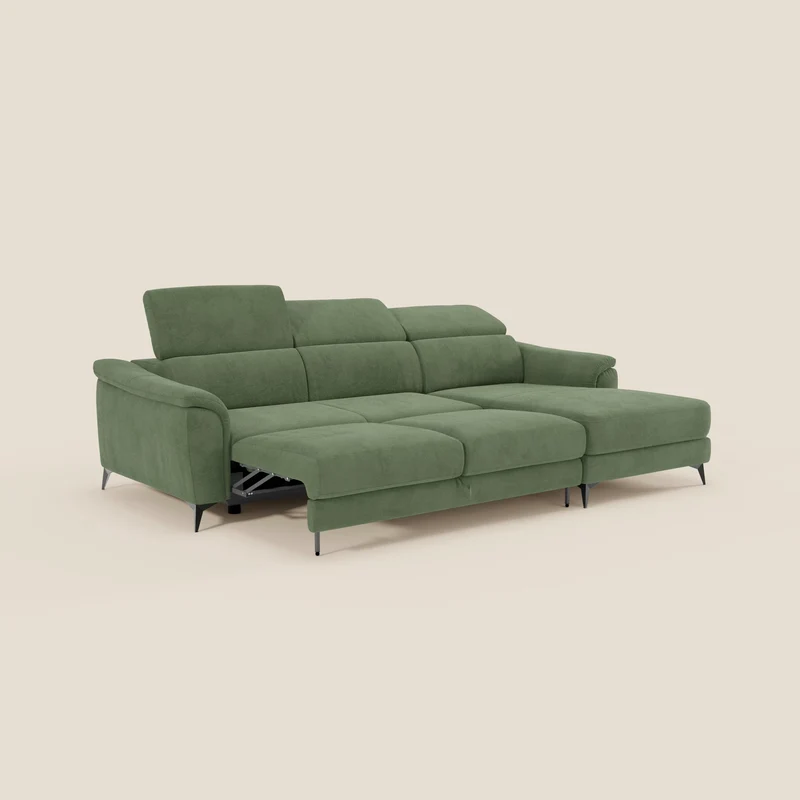 Arcos Canapé avec méridienne - pieds hauts et têtières inclinables en microfibre imperméable T11 vert
