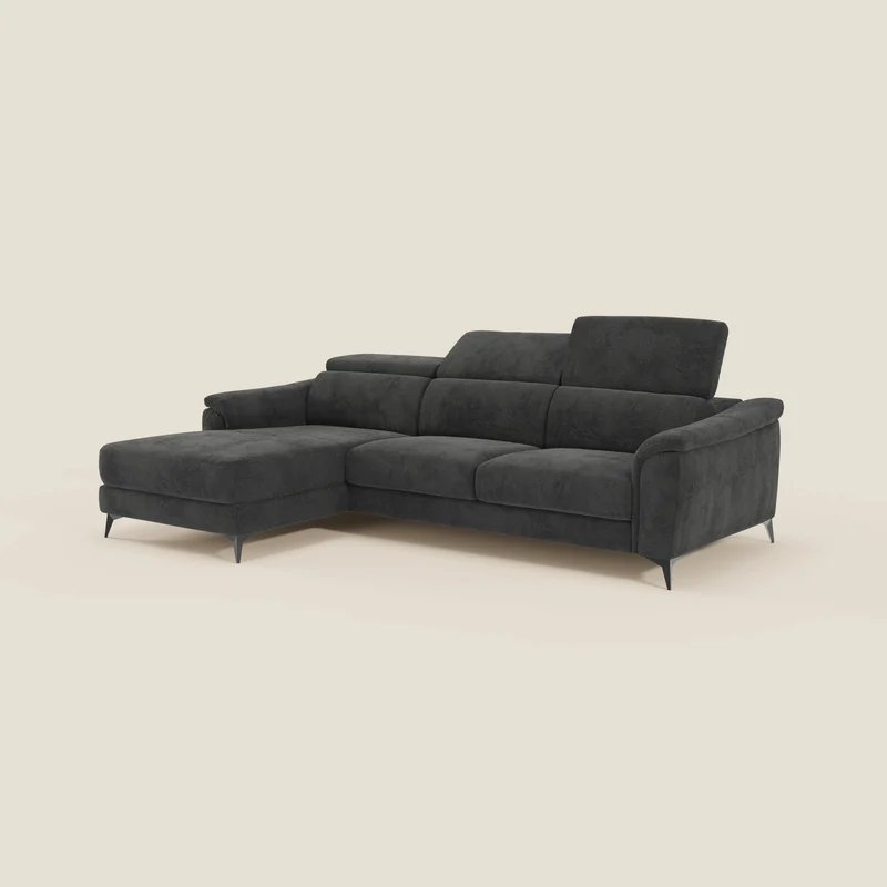 Arcos Canapé avec méridienne - pieds hauts et têtières inclinables en microfibre imperméable T11 noir