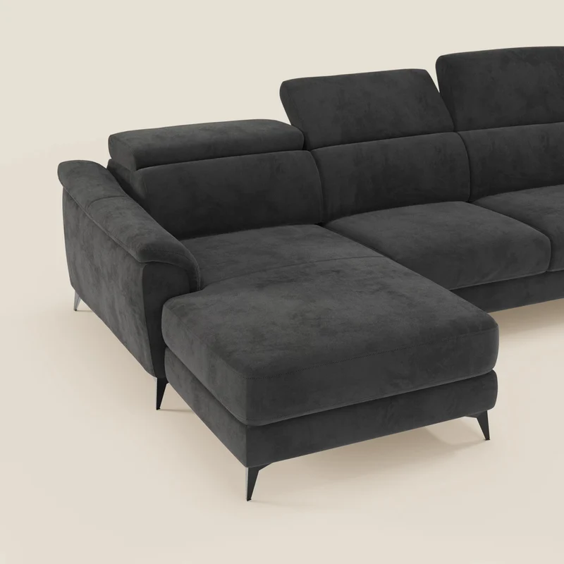 Arcos Canapé avec méridienne - pieds hauts et têtières inclinables en microfibre imperméable T11 noir