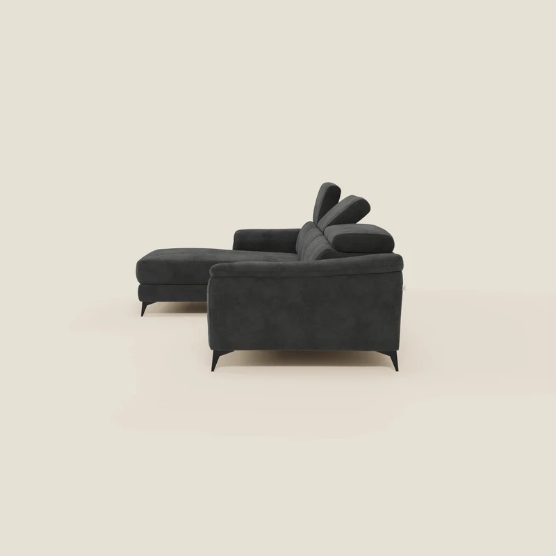 Arcos Canapé avec méridienne - pieds hauts et têtières inclinables en microfibre imperméable T11 noir