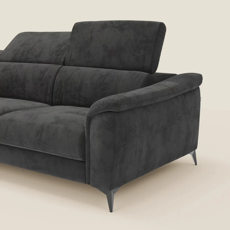 Arcos Canapé avec méridienne - pieds hauts et têtières inclinables en microfibre imperméable T11 noir