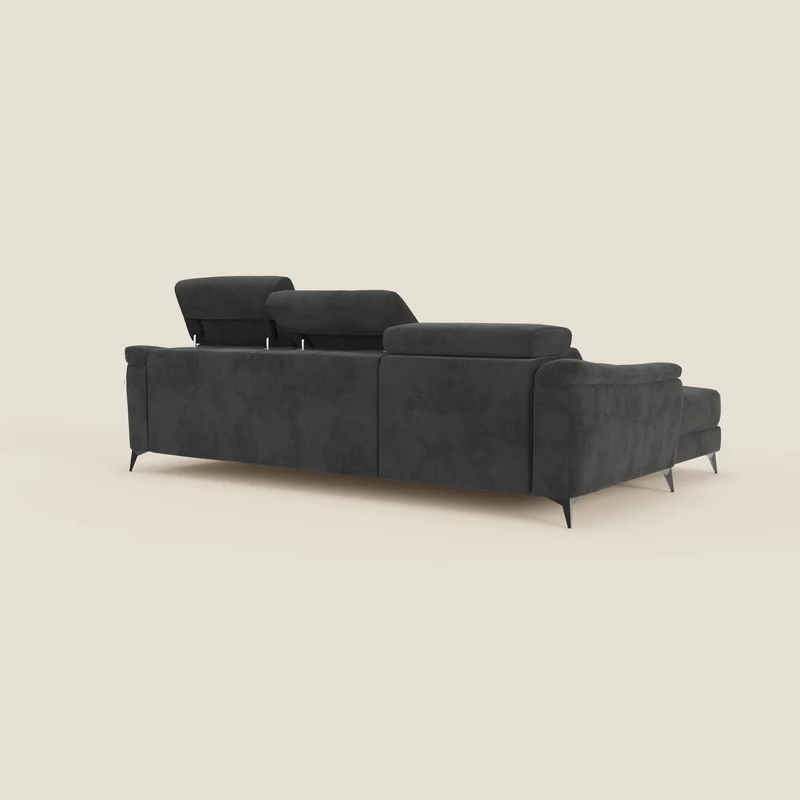 Arcos Canapé avec méridienne - pieds hauts et têtières inclinables en microfibre imperméable T11 noir