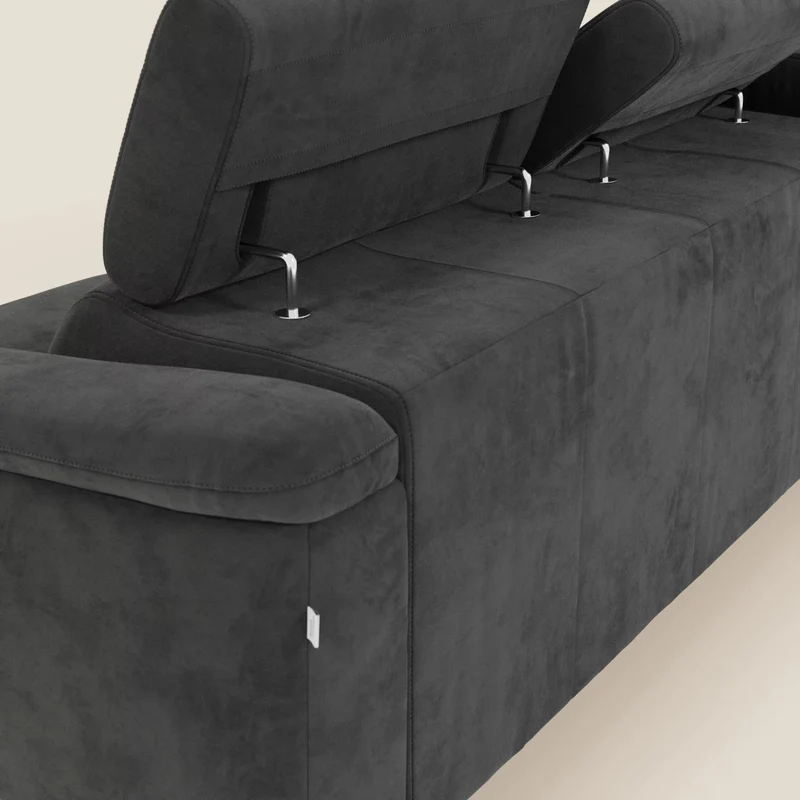 Arcos Canapé avec méridienne - pieds hauts et têtières inclinables en microfibre imperméable T11 noir