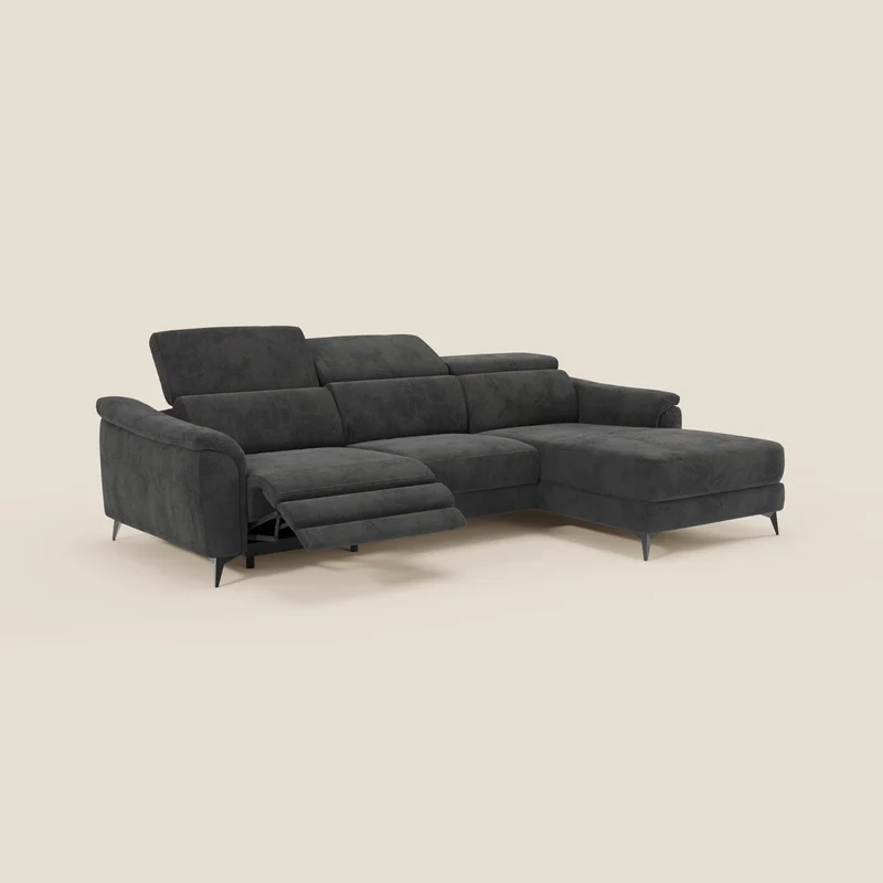 Arcos Canapé avec méridienne - pieds hauts et têtières inclinables en microfibre imperméable T11 noir