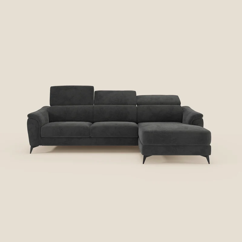 Arcos Canapé avec méridienne - pieds hauts et têtières inclinables en microfibre imperméable T11 noir