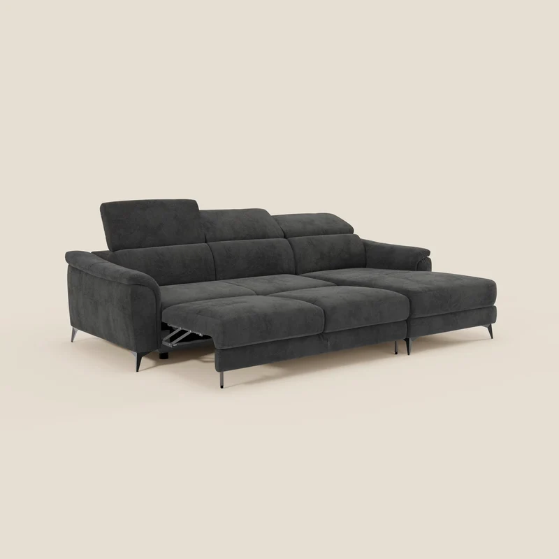 Arcos Canapé avec méridienne - pieds hauts et têtières inclinables en microfibre imperméable T11 noir