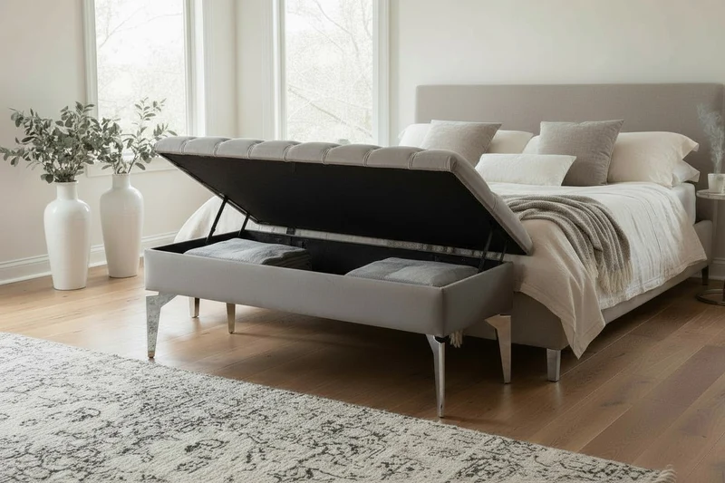 Banquette Coffre Capitonné GRIS - Velours