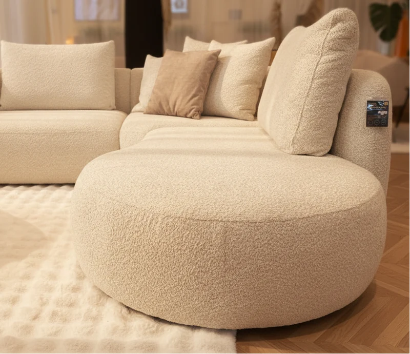 Canapé d'angle bouclette beige arrondi - Cocoon