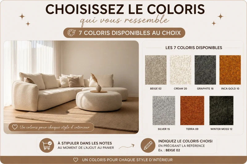 Canapé d'angle bouclette beige arrondi - Cocoon