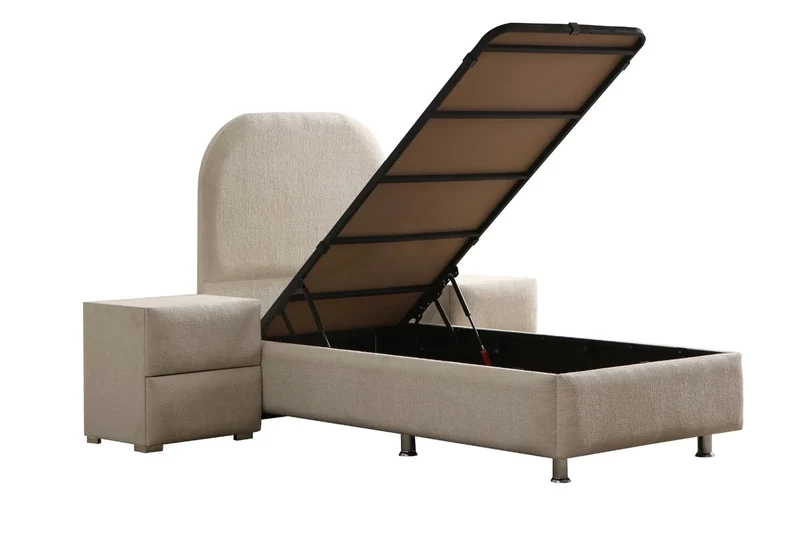 Lit Coffre 1 Place JADE BLANC CASSÉ - Chenille